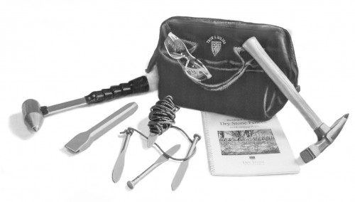 Dry Stone Walling tool set including hammers chisels bag and other stone sculpting toos