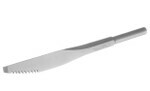 A one eighth inch swept cape chisel with teeth for lime based mortar removal