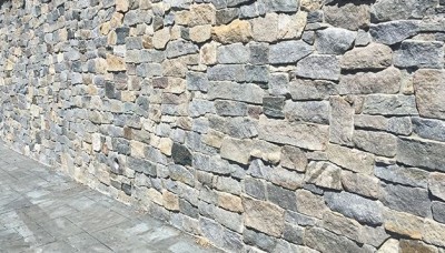 A thin stone veneer wall