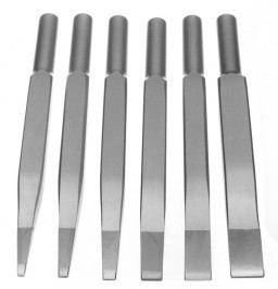 A set of six carbide carving chisels used for stone sculpting and shaping