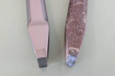 Two carbide chisels one of which is rusty and the other well maintaned