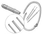 A drawing of the pneumatic barre bantam carving set consisting of pneumatic attachment and carbide chisels