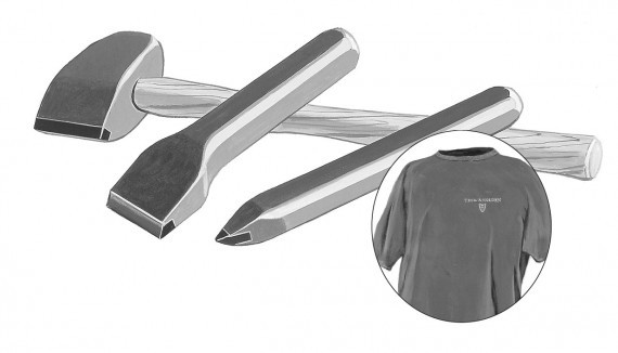 A carbide tool stone hammer chisel point and t shirt used for stone masonry projects