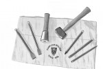 Hard Stone Hand Carving Set Five carbide tipped chisels and points and two stone hammers used for carving granite marble or limesone