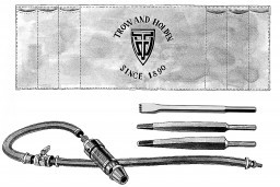 A pneumatic set with chisel attachments used for stone sculpting