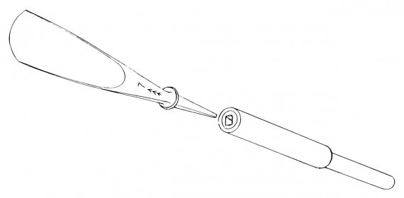 A drawing of a wood chisel adapter being used with a standard wood chisel