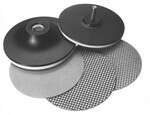 A set of two gray diamond pads and black backplates used for carbide tool maintenance