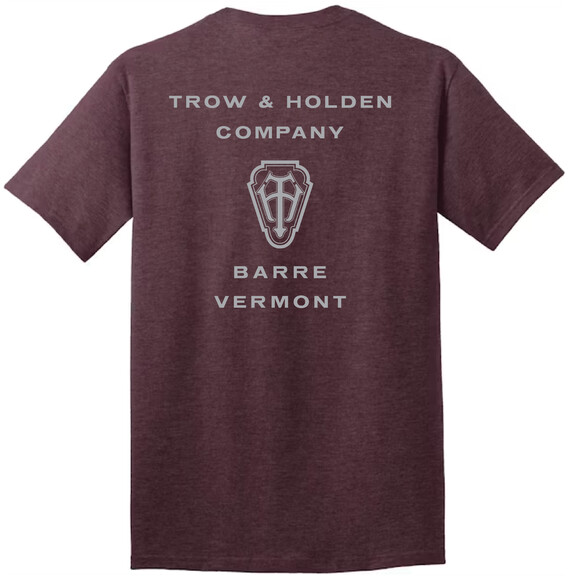 heather maroon trow and holden branded t shirt with silver lettering