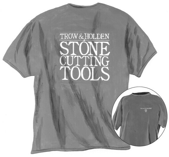 the back of a gray trow and holden branded t shirt