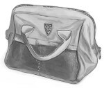 A closed cotton canvas tool bag with handles and the trow and holden logo