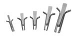 A wedge and shim set consisting of five wedges and shims of various sizes used for stone splitting