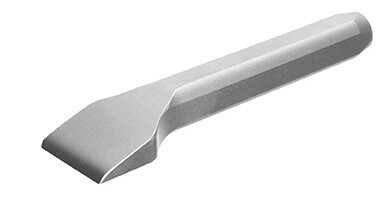 A steel hand chipper used for straightening edges on soft stone